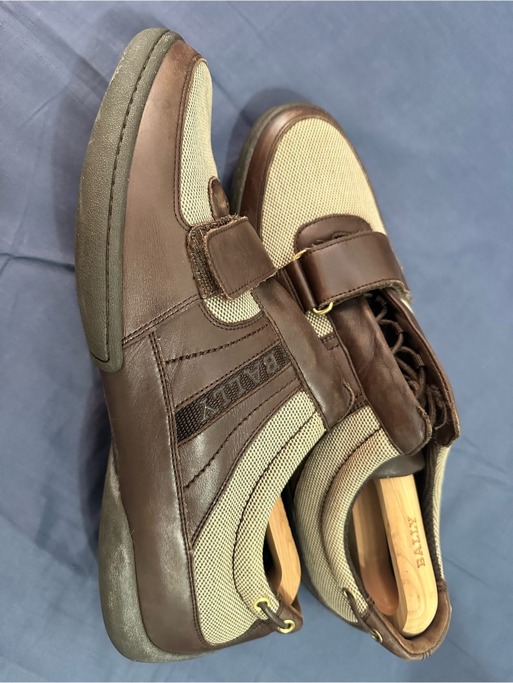Bally Brown Leather & Beige Mesh Slip-On Loafers - Picture 2 of 9